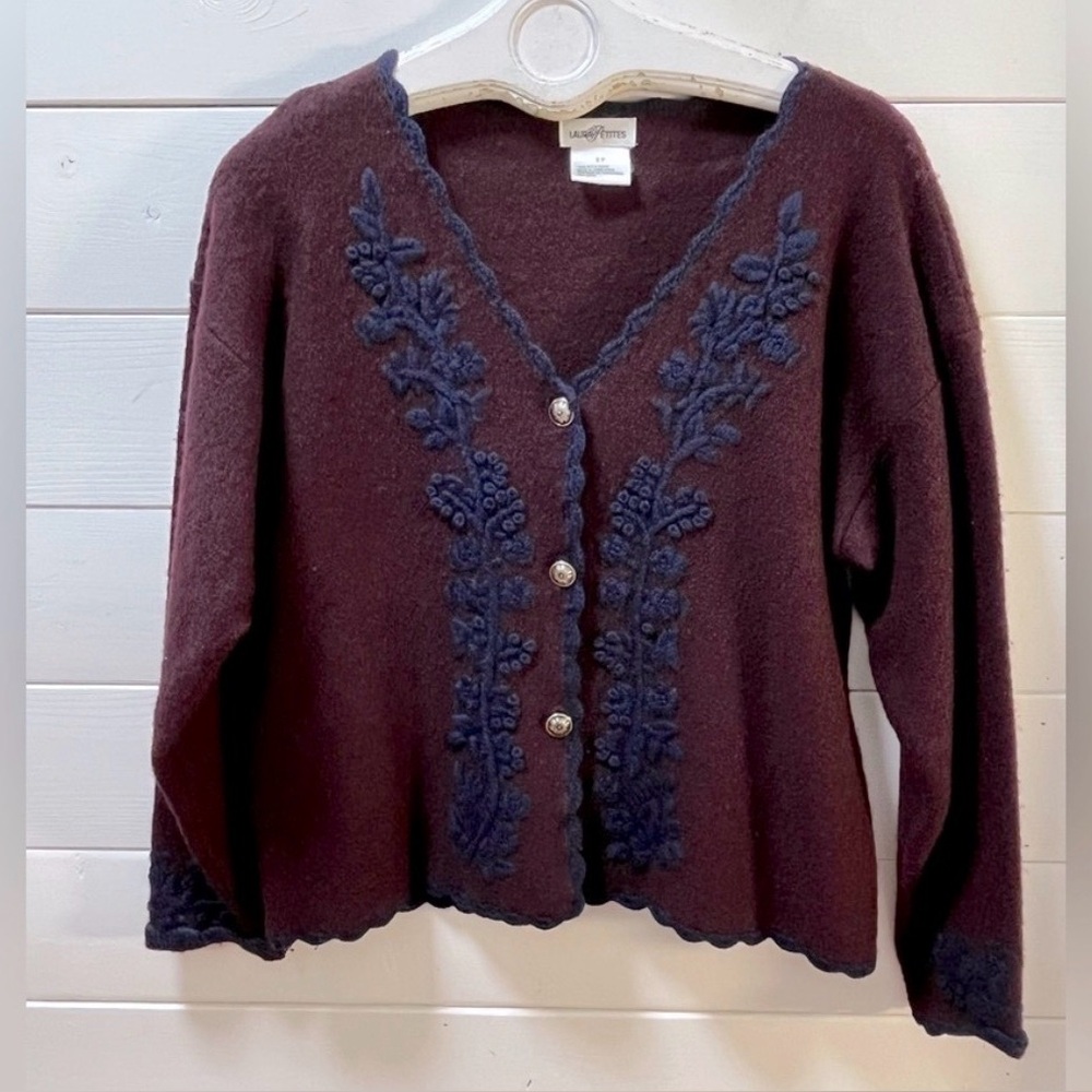 ❣️LAURA PETITES Burgundy Vintage Wool Cardigan - Size S